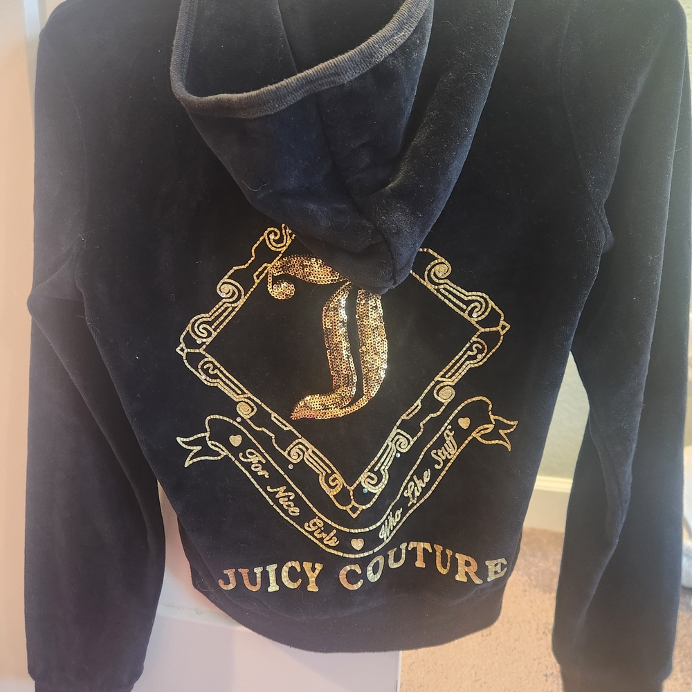 Juicy Couture Small Black Hoodie with Gold Logo Y2K Early 2000